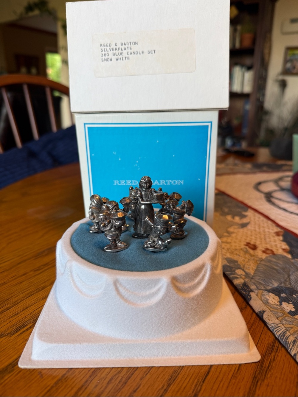 Reed & Barton Silverplate Angel and Flower Candle Toppers on Blue Base